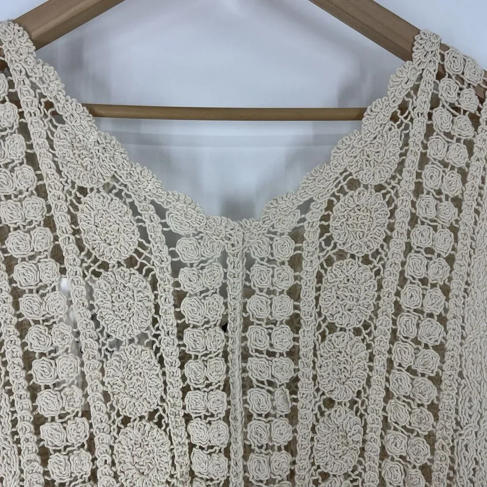 Rebellion Vest Size Small Ivory Crochet Fringe Boho Hippie Festival Cottagecore - Picture 7 of 9